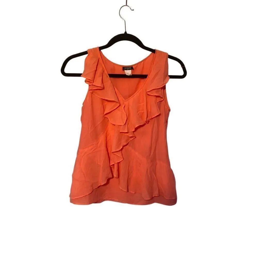 J.Crew women’s Orange silk blend sleeveless ruffle blouse S/0 ￼